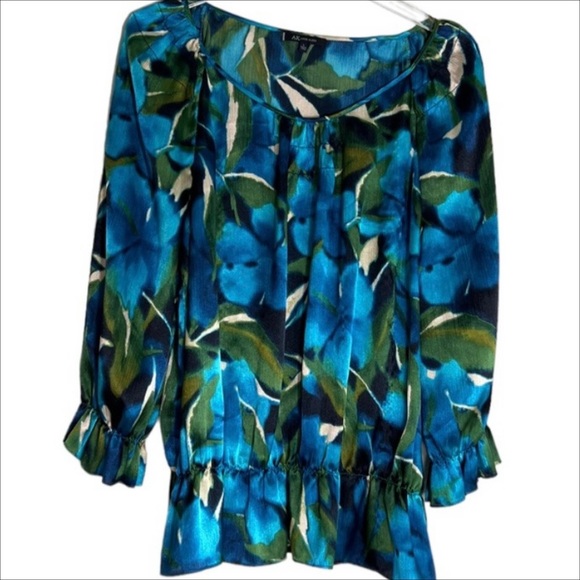 Anne Klein Tops - ANNE KLEIN Floral Blue Green Top Size L
